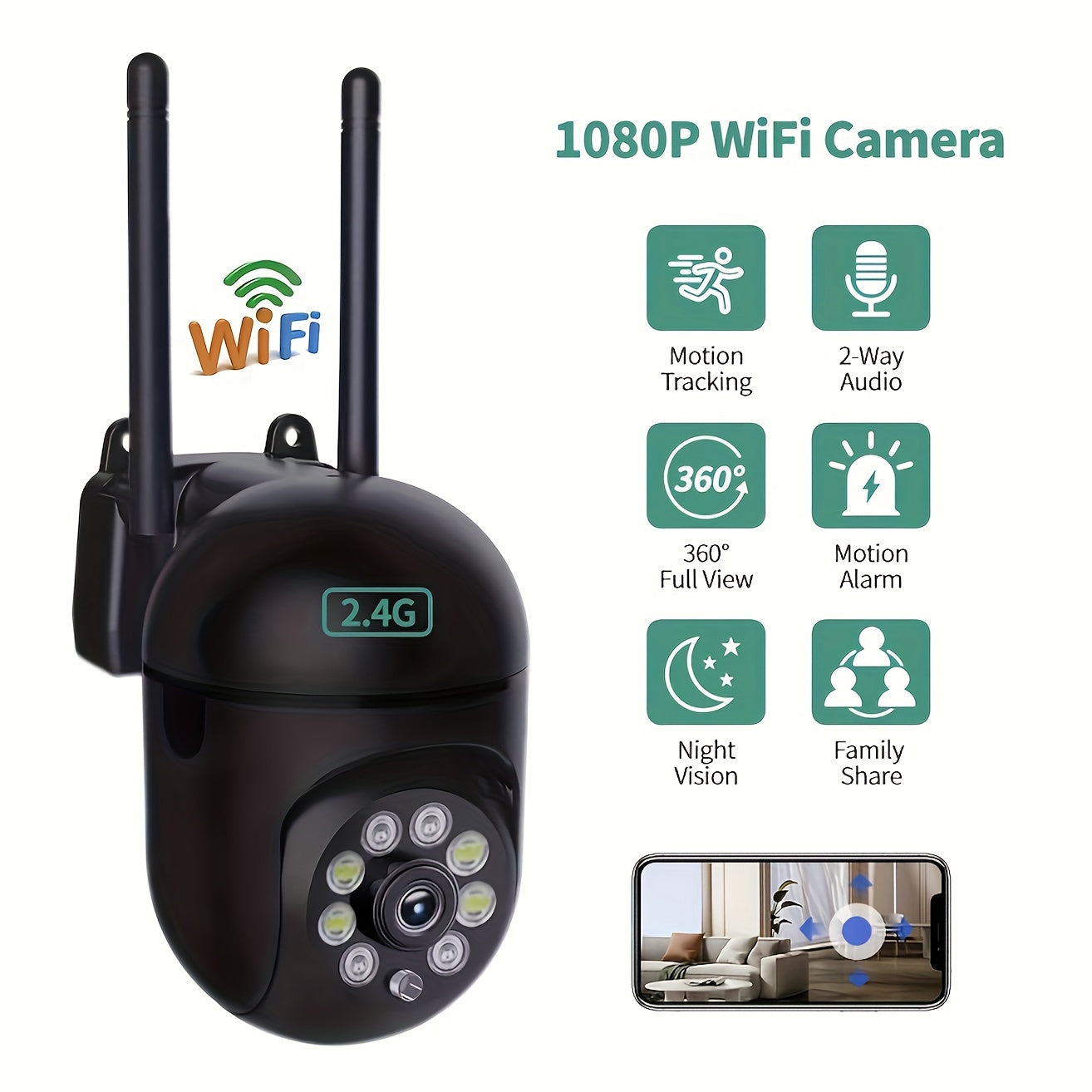 1080P HD WiFi Security Camera with Night Vision Two-Way Audio Pan Tilt Indoor