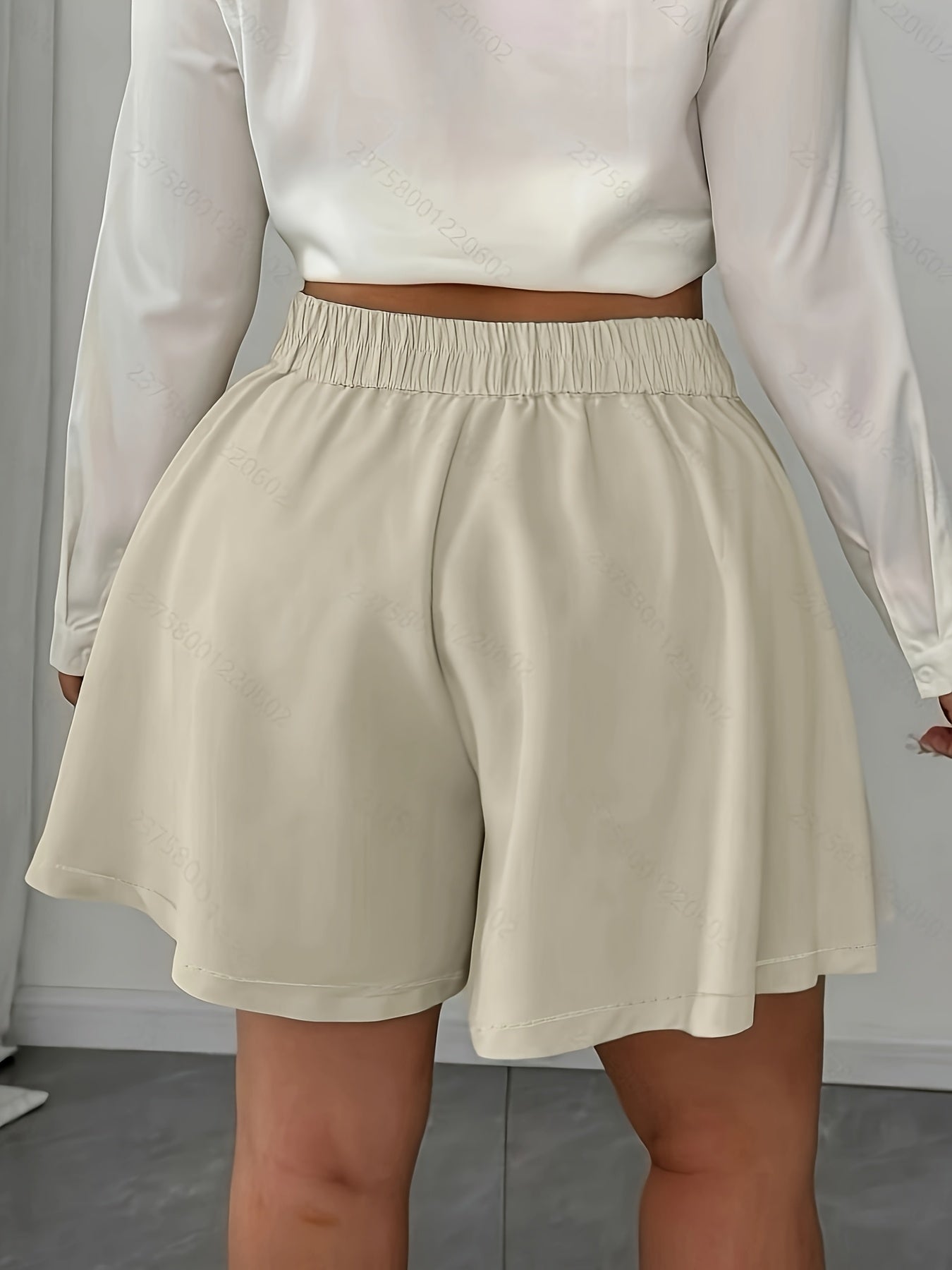 Шорты для женщин больших размеров с высокой талией, неэластичные, бежевые, офисные, повседневные