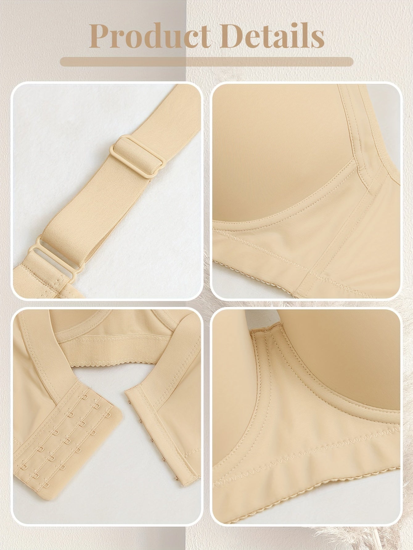 Katta o'lchamdagi braletlar, olib tashlanmaydigan to'ldiruvchi, oddiy uslub, simli qo'llab-quvvatlash va sozlanadigan xususiyatlar bilan. Poliamid va elastandan tayyorlangan, o'rtacha cho'ziluvchan mato, bir rangda.