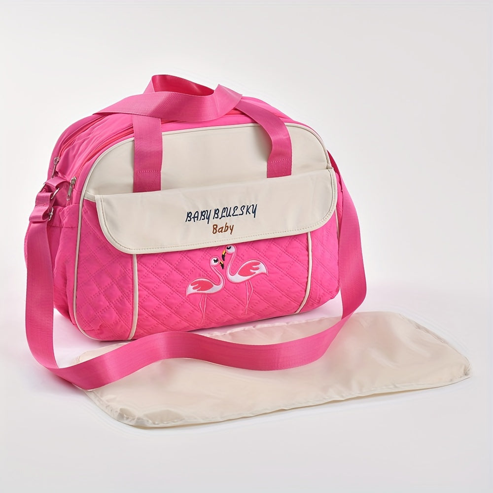 Large Capacity Embroidered Crossbody Mommy Bag with Zipper Stylish Multi-functional Shoulder Bag
