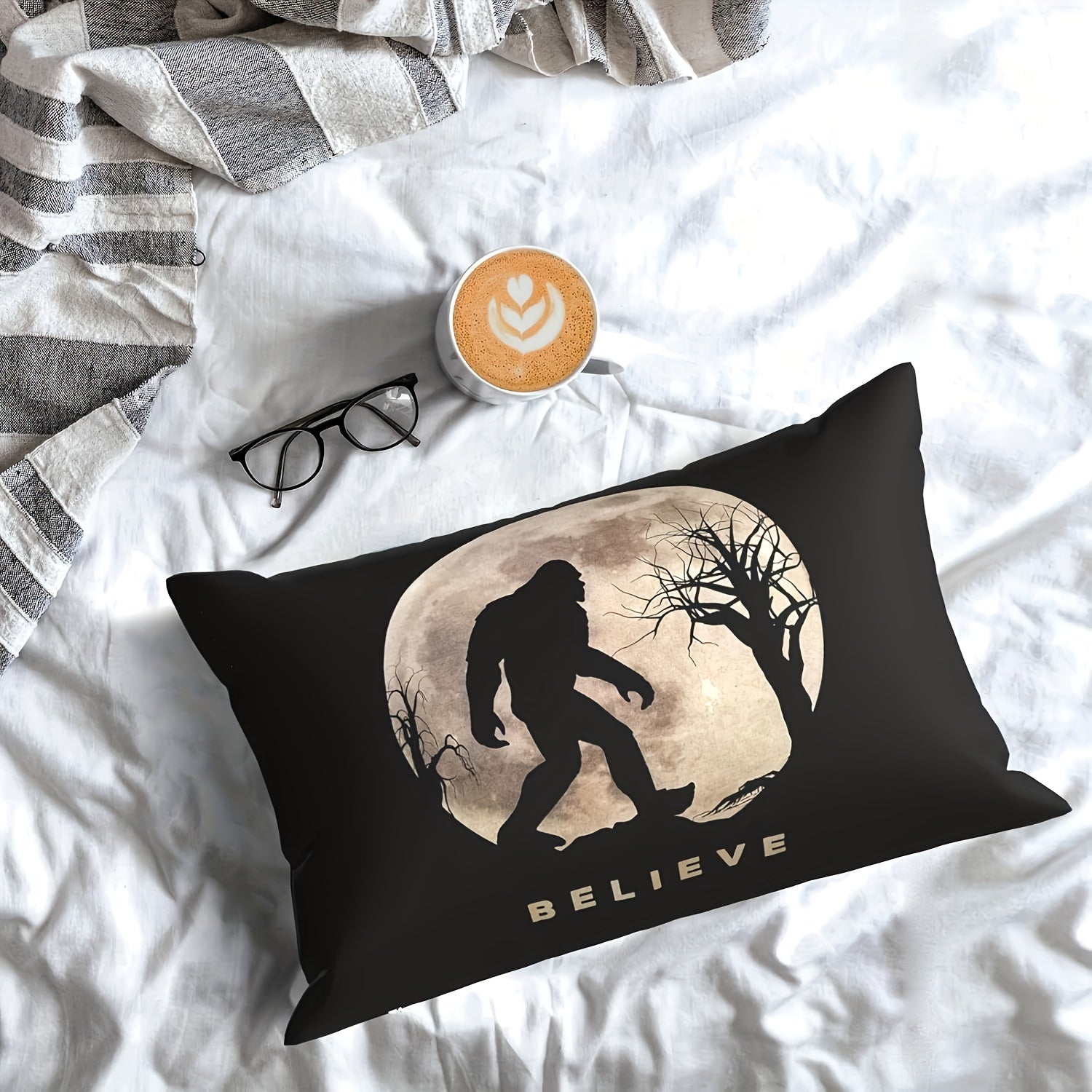 Bigfoot and Moonlit Sky Pillowcase 30x50cm Concealed Zipper Easy to Clean