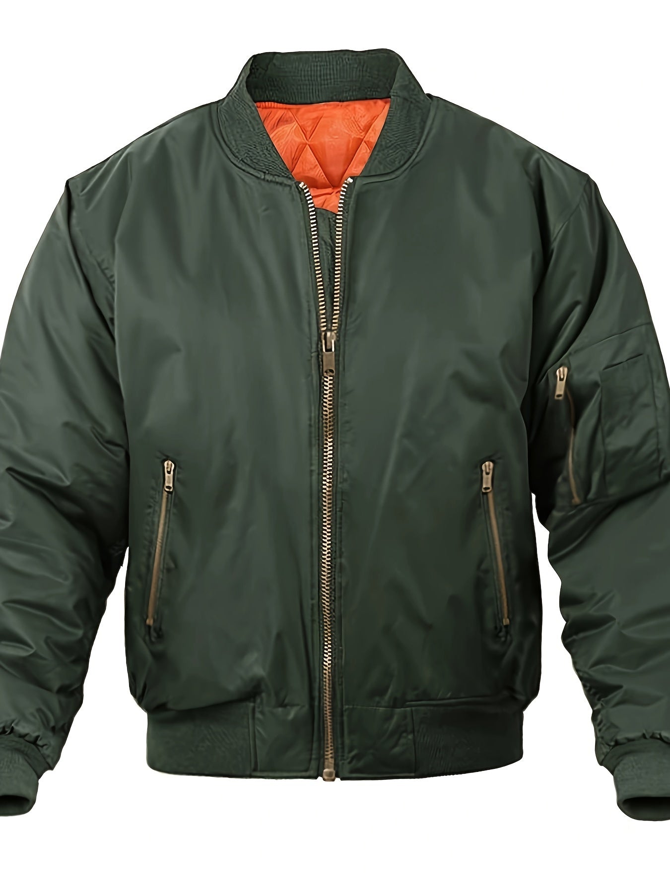 Plus Size Men's Lightweight Bomber Jacket with Zipper Closure and Baseball Collar for Fall Winter Casual Wear