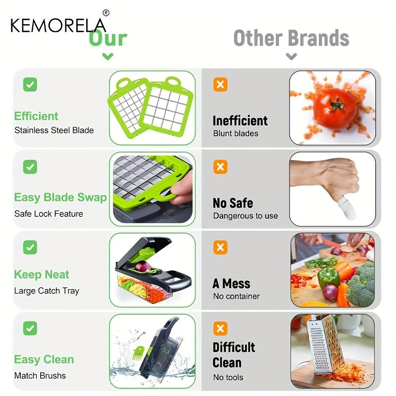 Picadora de verduras 16 en 1 con procesador de alimentos, recipiente, mandolina, rallador de queso, utensilio de cocina