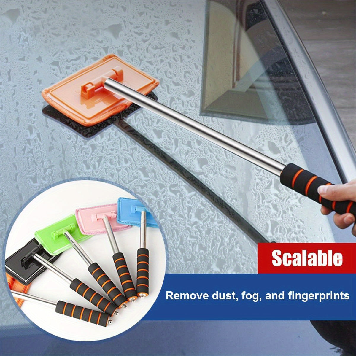 Инструмент для очистки лобового стекла автомобиля с голубой выдвижной ручкой, многоразовые микрофибровые насадки
