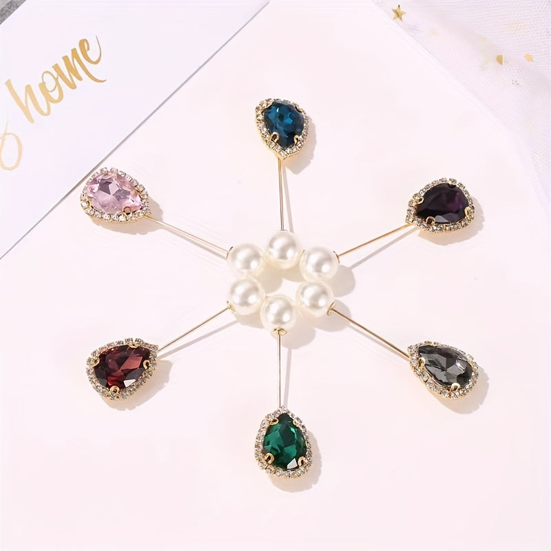 6 ta nafis rhinestone brooch pinlar to'plami, rang-barang dumaloq va kvadrat shakllar va rezin aksessuarlar bilan