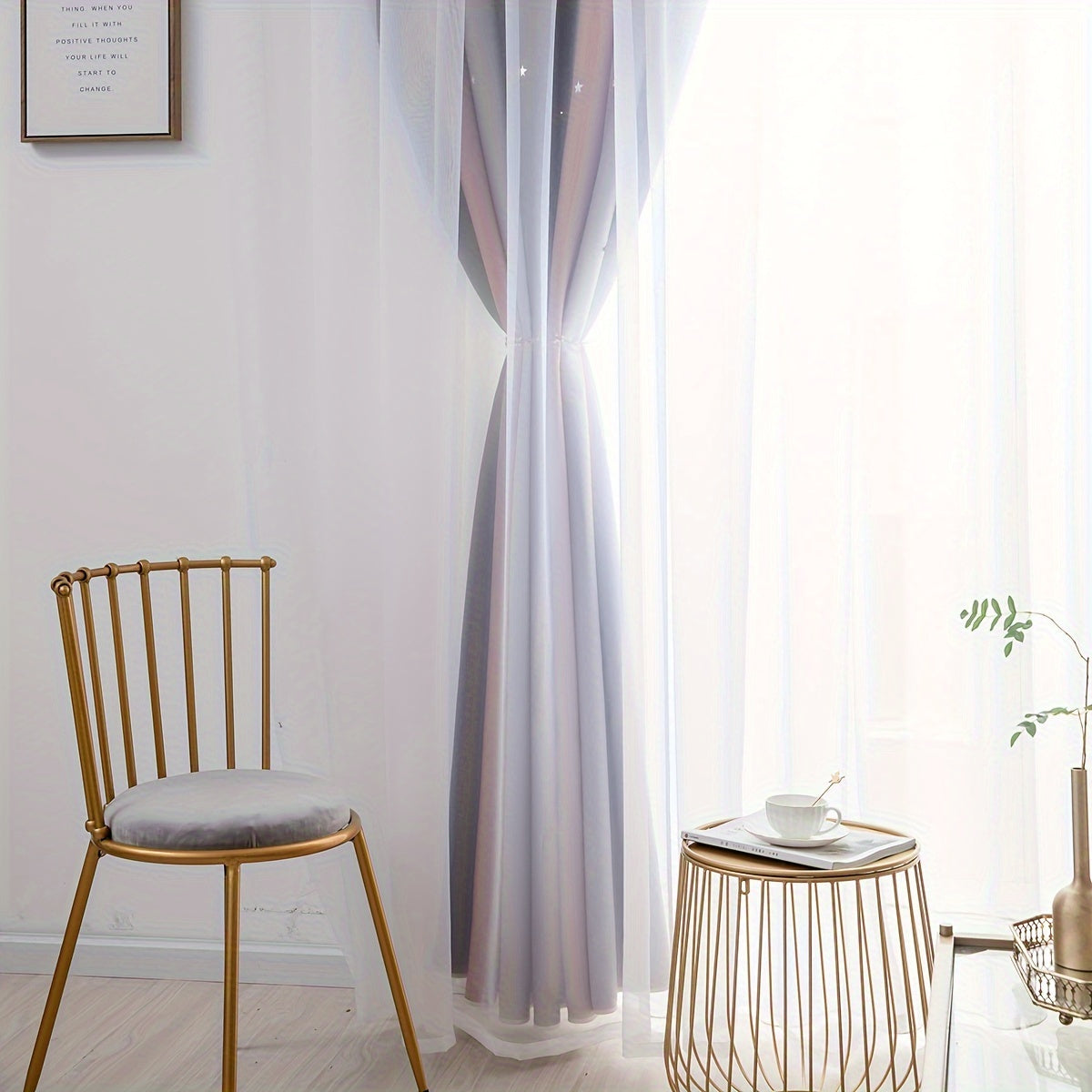 Gradient Blackout Curtains for Bedroom and Living Room Star Pattern Window Drapes