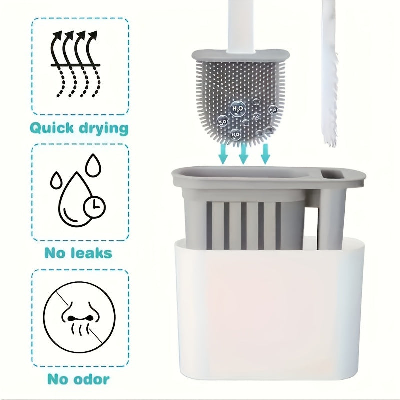 Wall-Mounted Modern Toilet Brush Set Leak-Proof Quick Drying Plastic Bathroom Cleaning