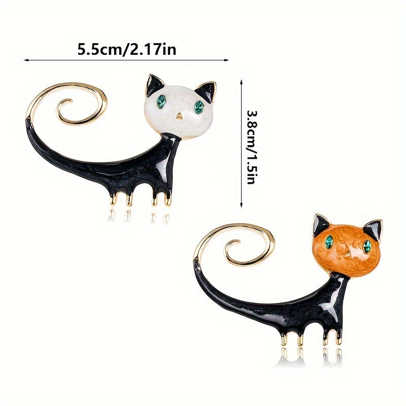 Set of 2 Halloween Black Cat Brooches Hand-Painted Cartoon Tails Alloy Chest Jewelry