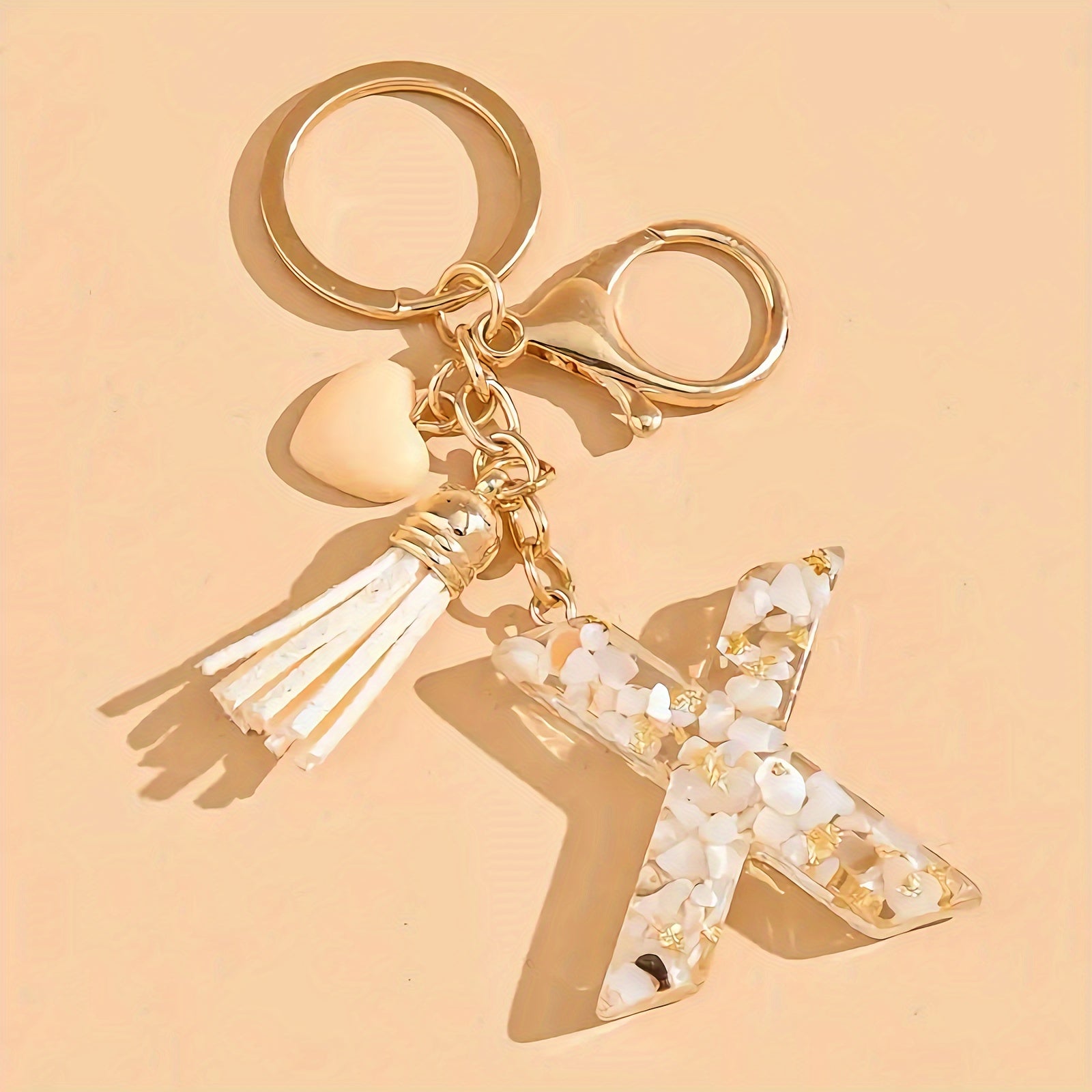 Women's Resin Initial Keychain Heart-Shaped Tassel Charm for Backpacks