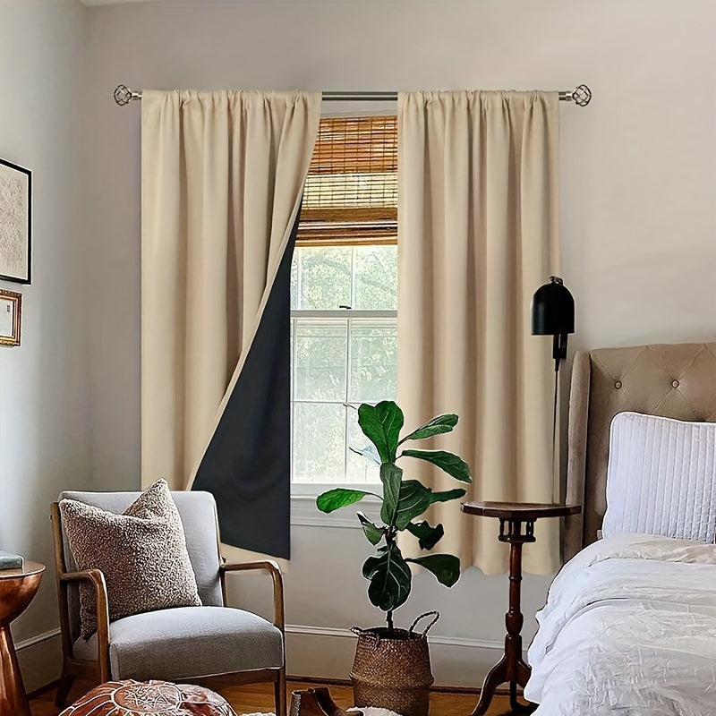 Blackout Curtain Single Panel Black Thermal Insulated Light-Filtering Drapery for Bedroom and Living Room