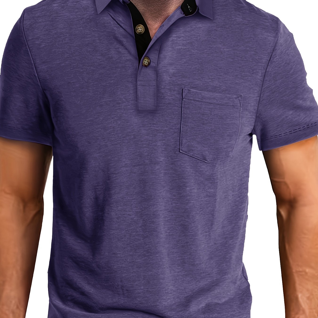 Men's Plus Size Plaid Collar Pocket T-Shirt Summer Knit Polyester