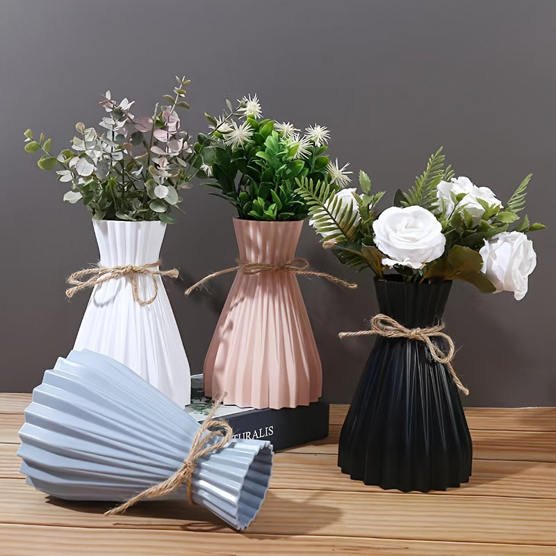 Plastic Vase with Jute Rope Accent for Artificial and Dried Flowers 7x17.5cm