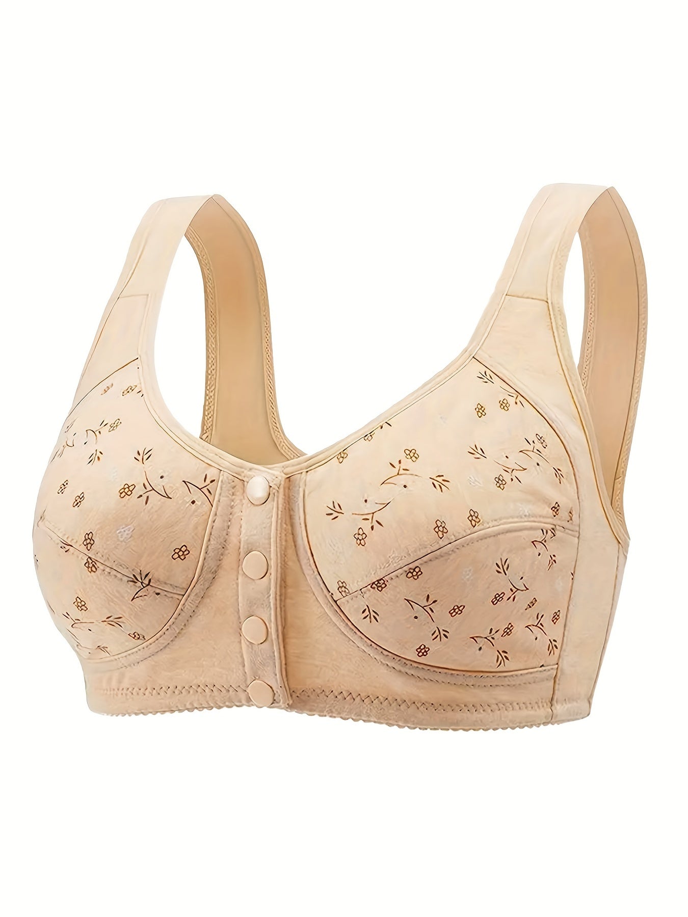 Sujetador sin aros con estampado floral para mujer, con cobertura total y cierre frontal