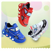 Boys Girls Light-Up Cartoon Car Sneakers Spring Summer Soft Bottom Trendy Shoes