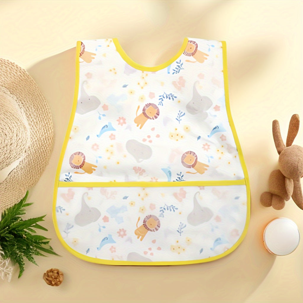 Waterproof Baby Bib with Double Layers Large Storage Pocket Snap Buttons Machine Washable Soft Durable