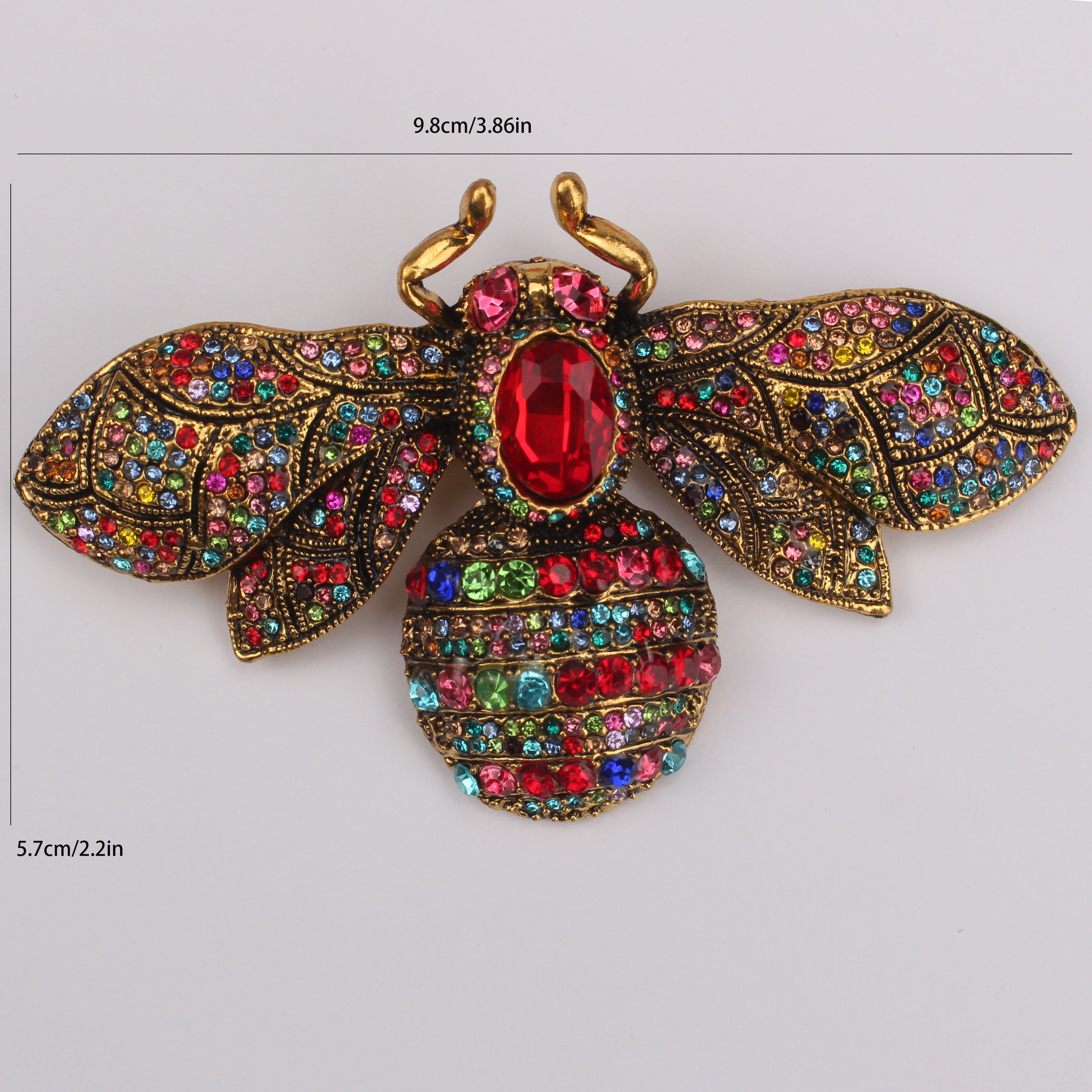 Broche de abeja de estilo antiguo con rhinestones, forma irregular y incrustaciones de piedras preciosas multicolores