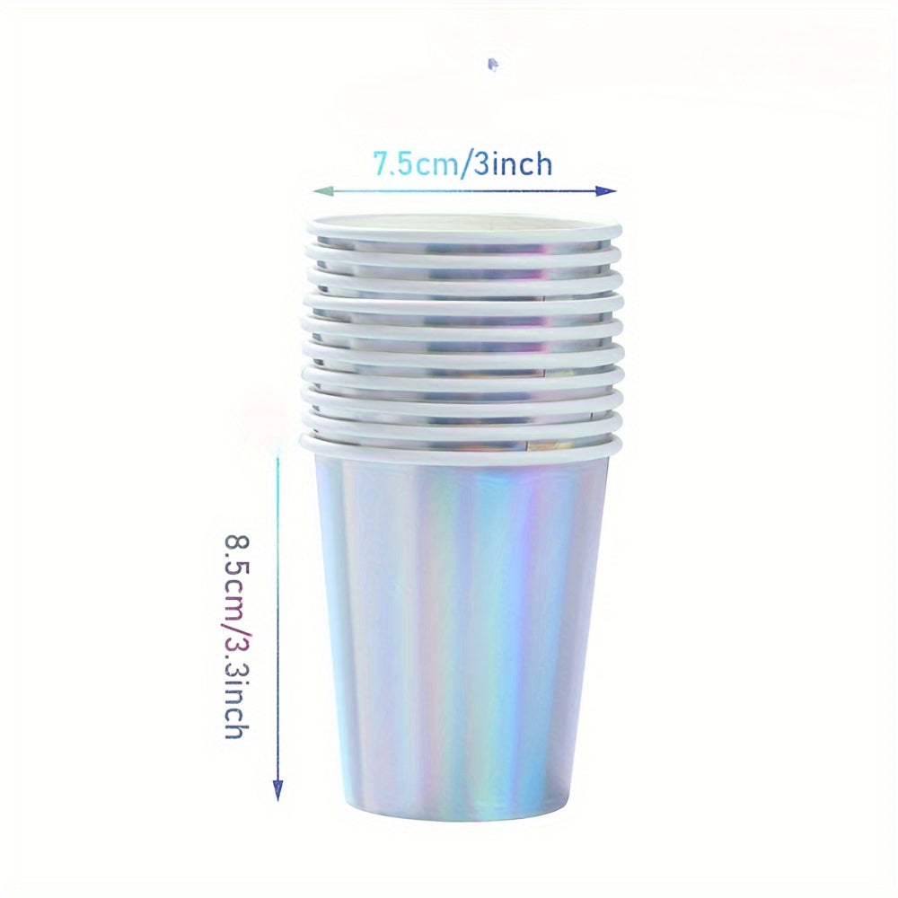 Holographic Paper Plates and Cups Set of 8 for Parties and Picnics