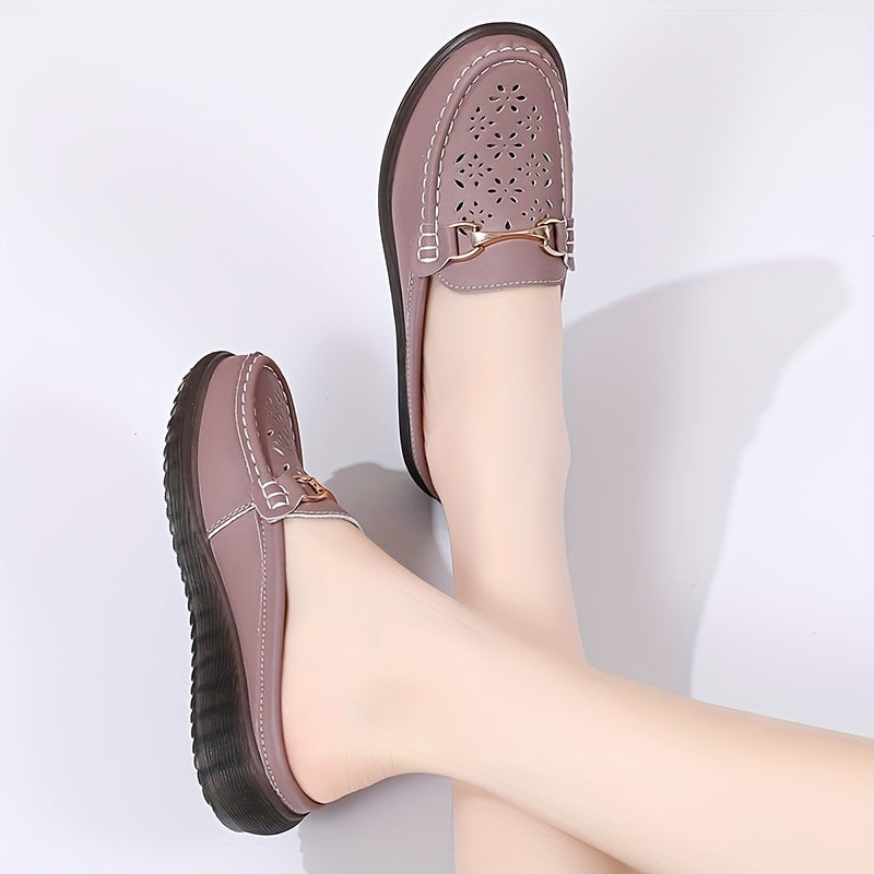 Women's Metal Buckle Mules, Flat Breathable Casual Shoes, Anti-slip