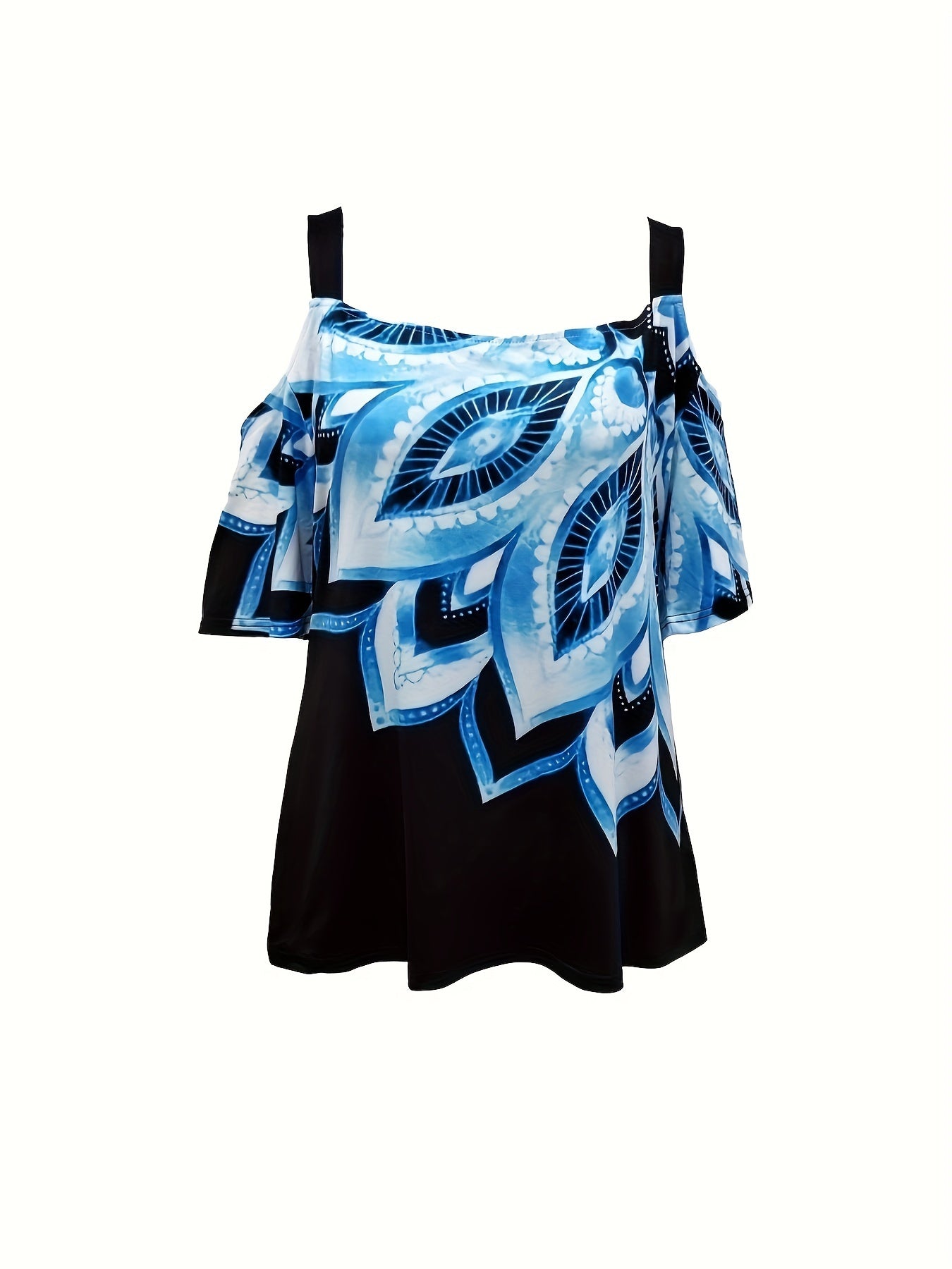 Plus Size Floral Print Cold Shoulder T Shirt for Women Spring Summer Casual Polyester