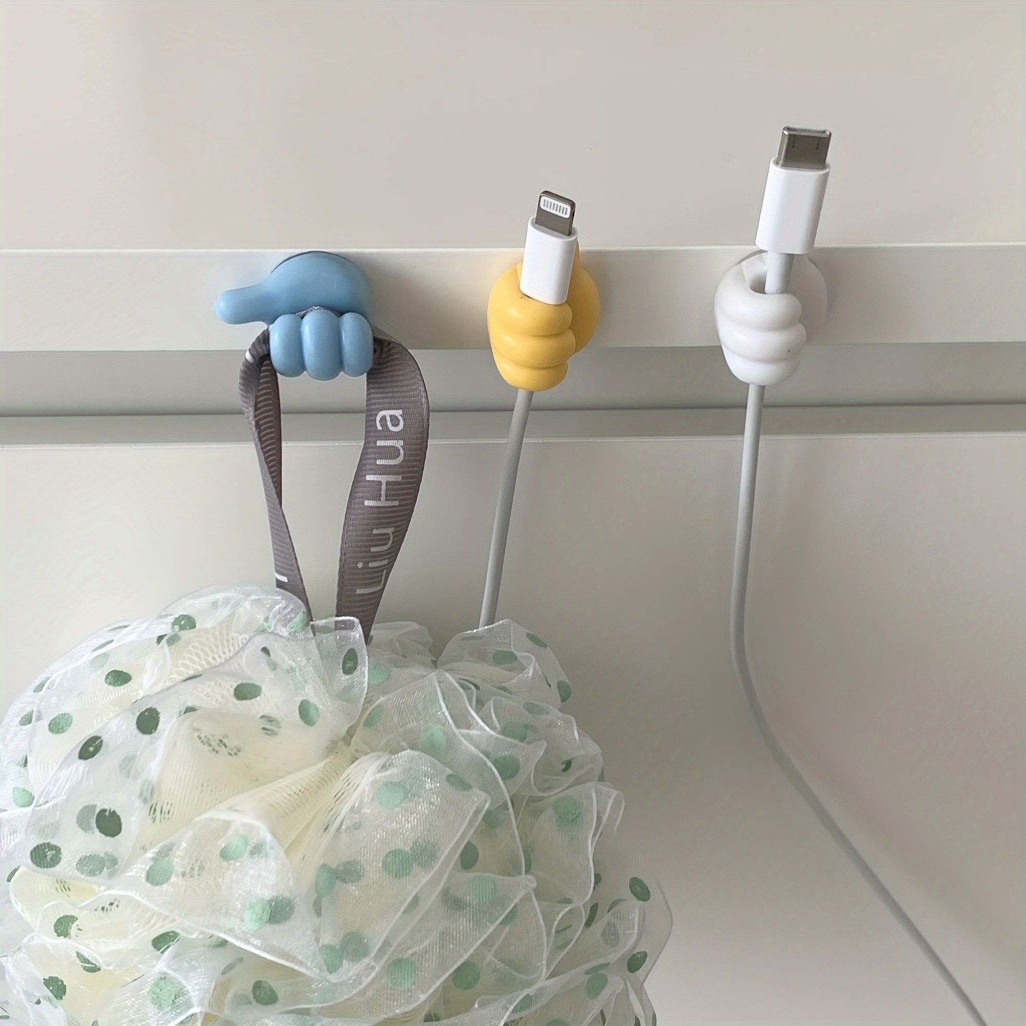 5 Thumb Pattern Cable Organizers with Adhesive Hooks for Kitchen and Bedroom Storage