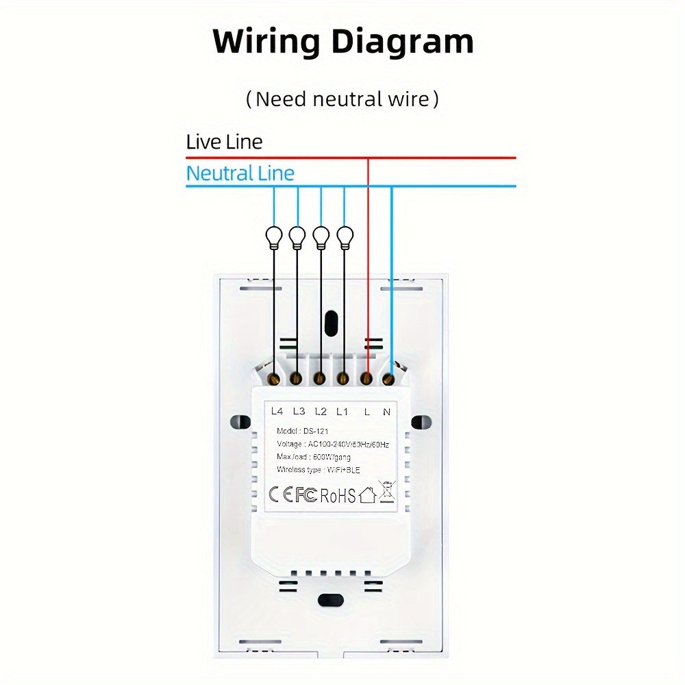 WiFi Smart Light Switch Touch Voice Control Compatible with Alexa Google App Remote Timer Black White