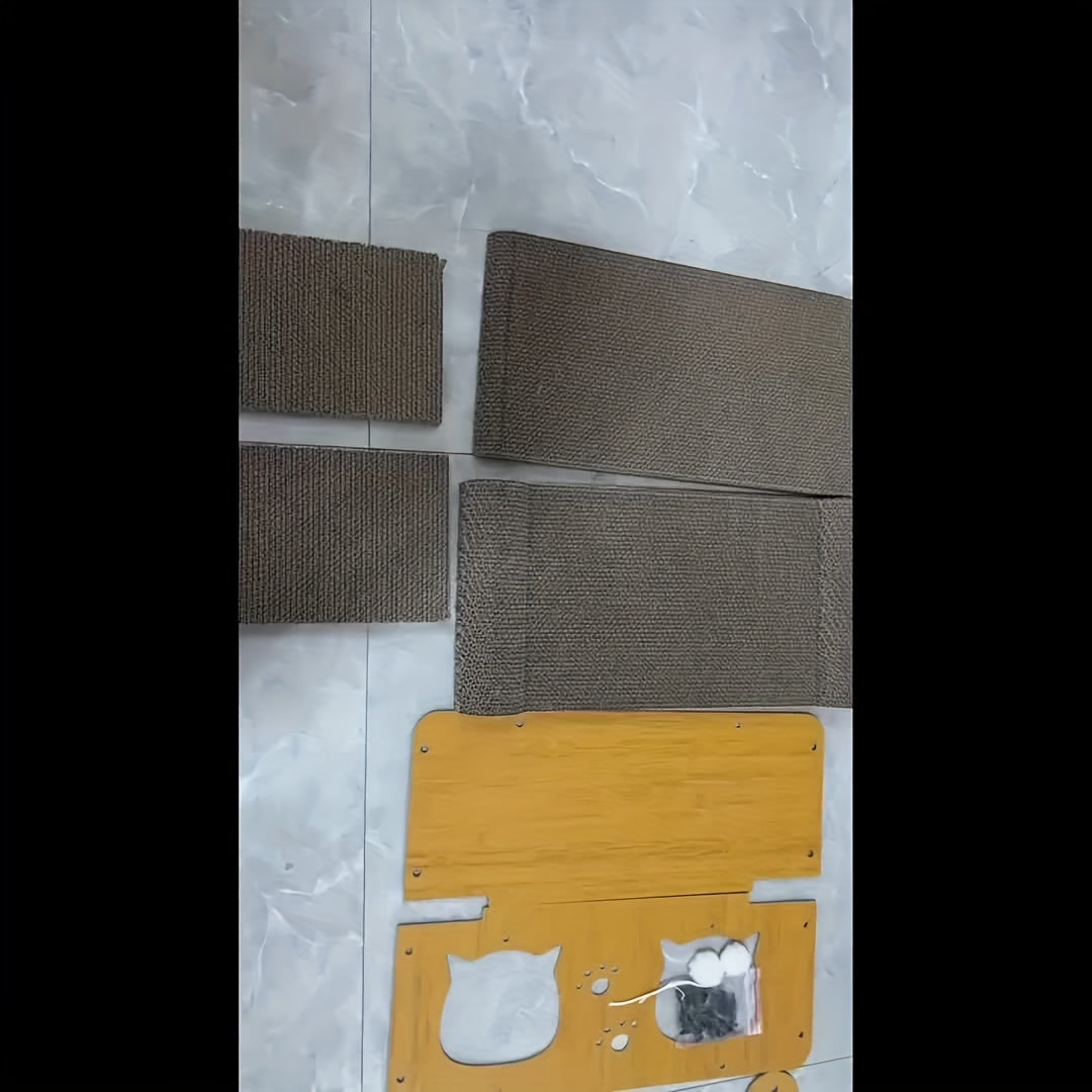 Прочный картонный лежак-царапка для кошек с висящими игрушками