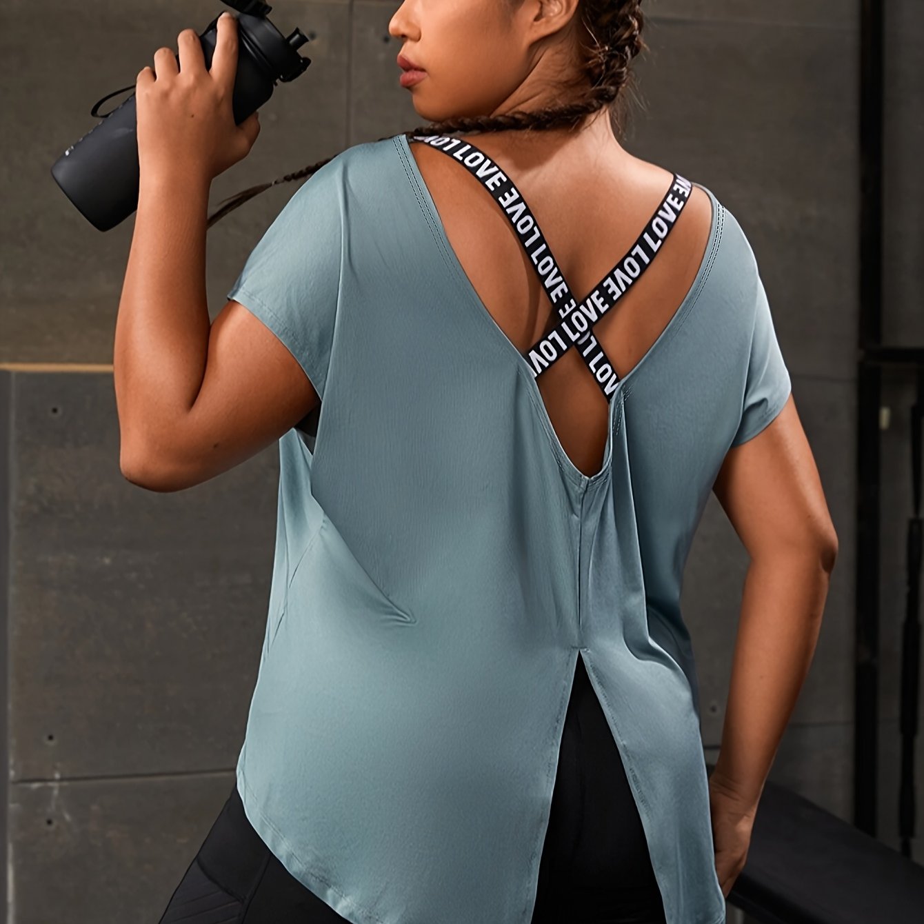 Plus Size Women's Sports Tee Short Sleeve Light Blue Casual Workout Top