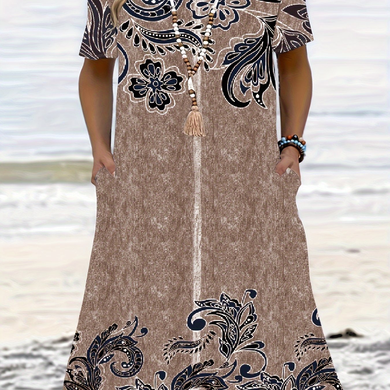 Vestido floral verde para mujer, casual, de corte suelto, manga corta, cuello redondo, verano, primavera, otoño