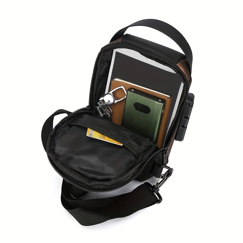 Bolso bandolera de tela Oxford para hombres para el desplazamiento diario con bolsillo para teléfono y cierre de cremallera en azul y negro