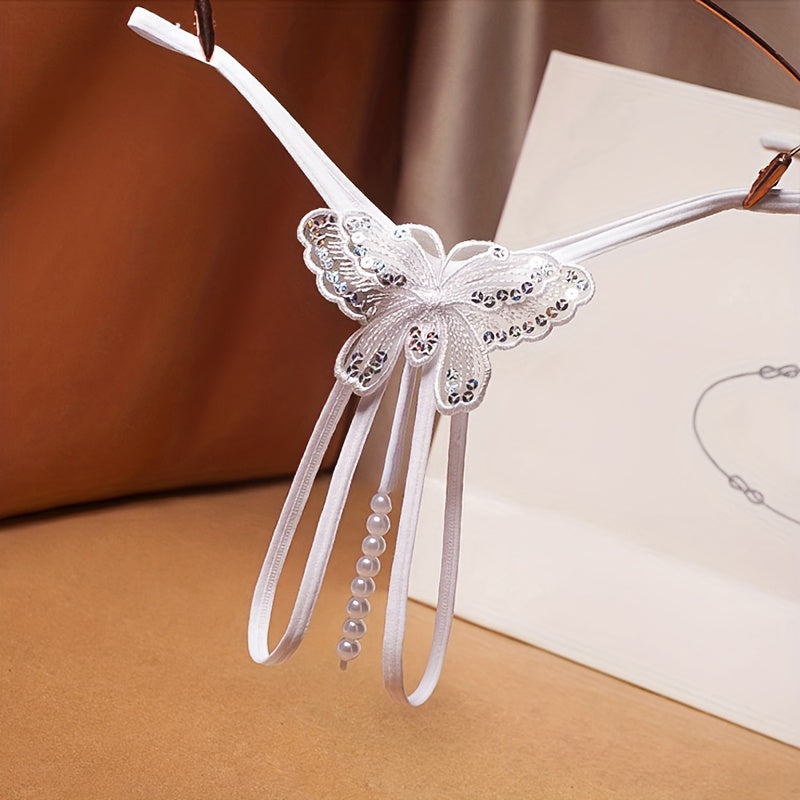 Women's Sexy Lingerie G-String Thong with Faux Pearls and Butterfly Design