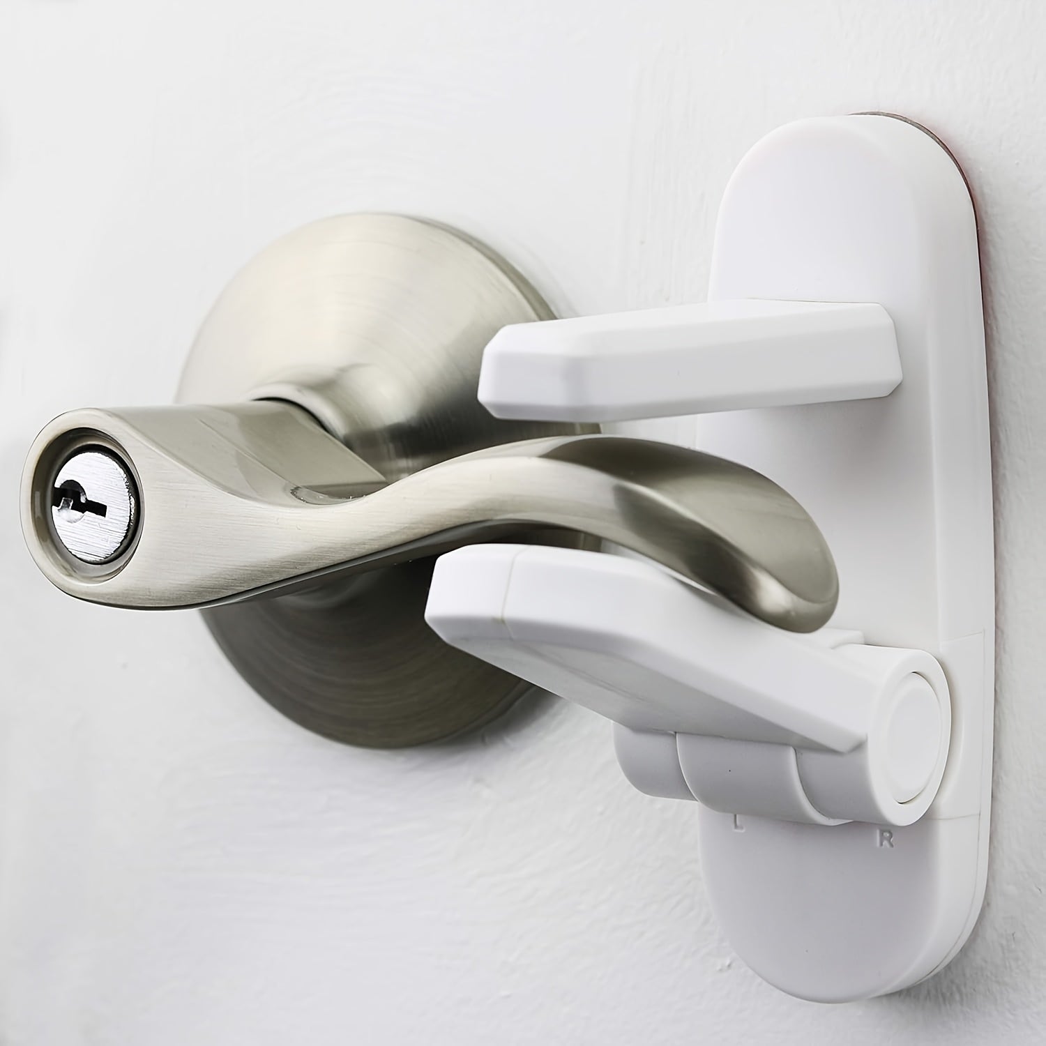 White Plastic Door Lock with Strong Adhesive and One-Handed Operation
