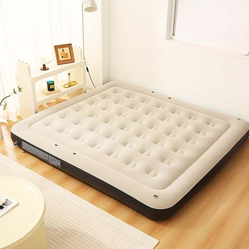 Inflatable Air Mattress with Headboard, Flocked Top, No Electric Pump