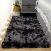 Tie-Dye Plush Bedroom Rug Soft Hand-Washable Polyester Cozy Decor