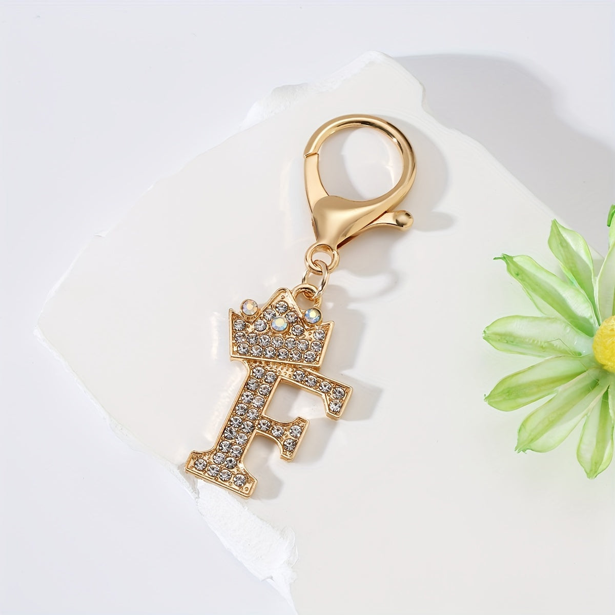 Men's Zinc Alloy Keychain with Artificial Diamond Crown and Letter Charms