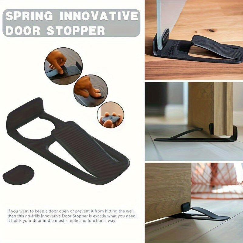 Black Plastic Door Stopper with Invisible Top Design and Secure Elastic Fastener