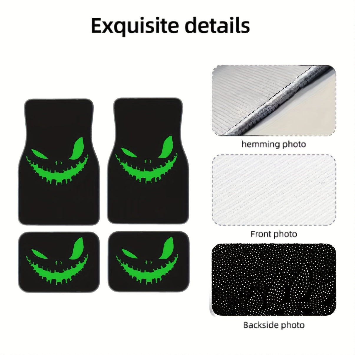 Green Eyed Joyful Face Car Floor Mats Set Durable Polyester Interior Accessories