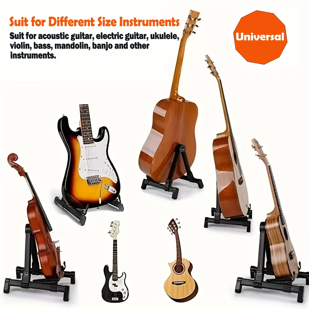 Universal ABS Guitar Stand Adjustable Foldable Non-Slip Black for Acoustic Bass Ukulele Violin
