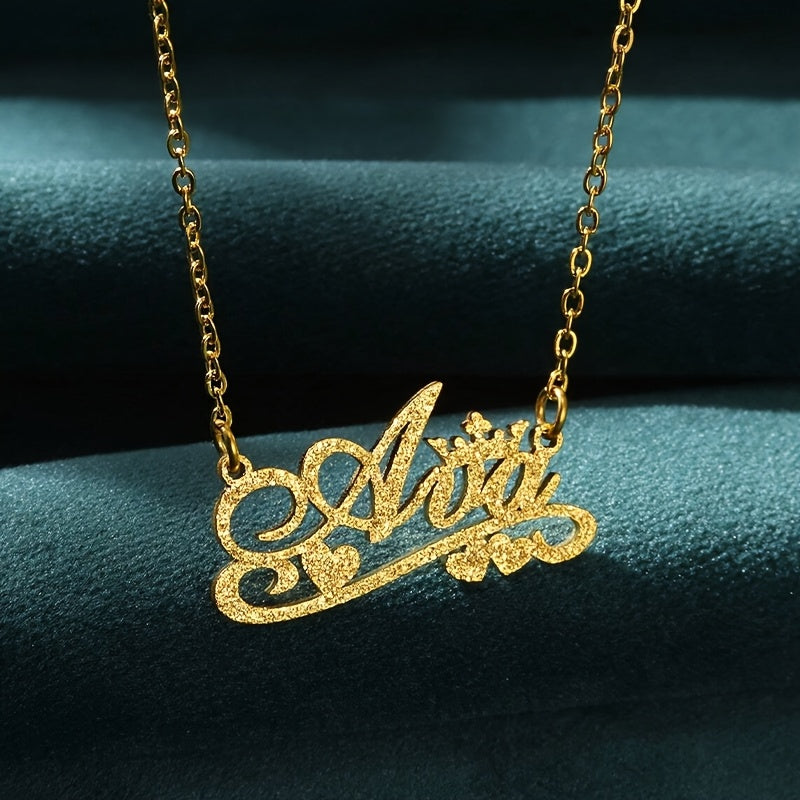Personalized Gold Name Necklace for Women with Glitter Letter Pendant