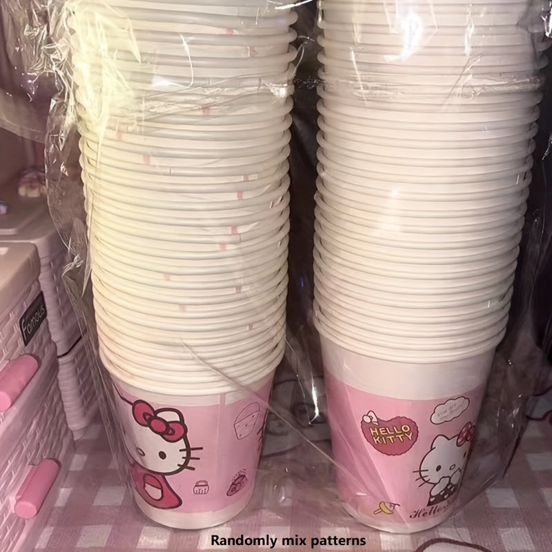 Set of 50 Pink Cartoon Pattern Paper Cups for Parties Picnics Camping and Home Use