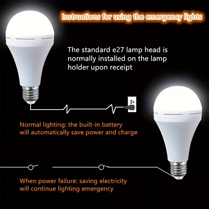 E27 LED Emergency Bulb Rechargeable 1200mAh Lithium Battery Hardwired Indoor High Brightness