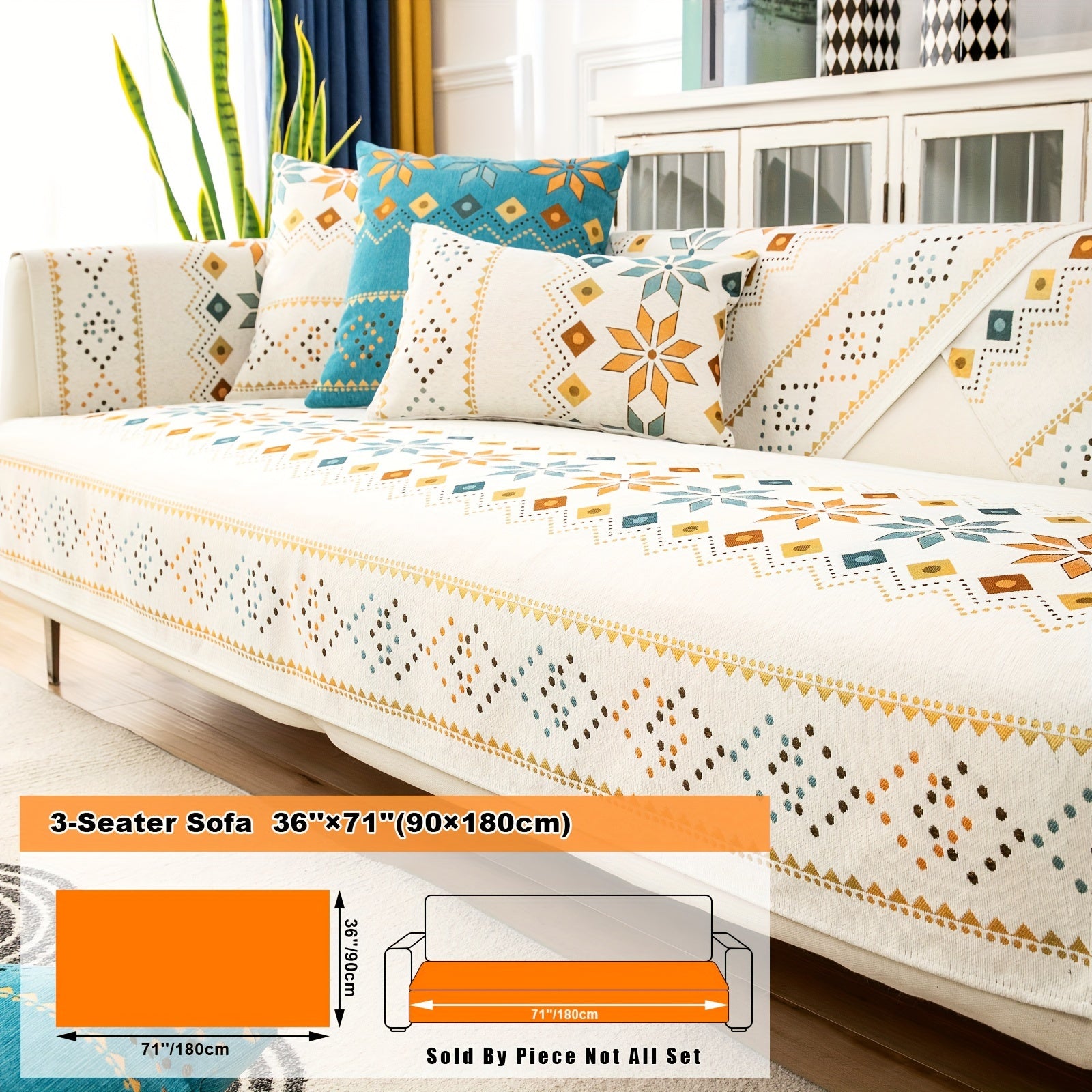 Bohemian Embroidered Sofa Slipcover with Pillowcase and Cushion Covers for Living Room and Bedroom