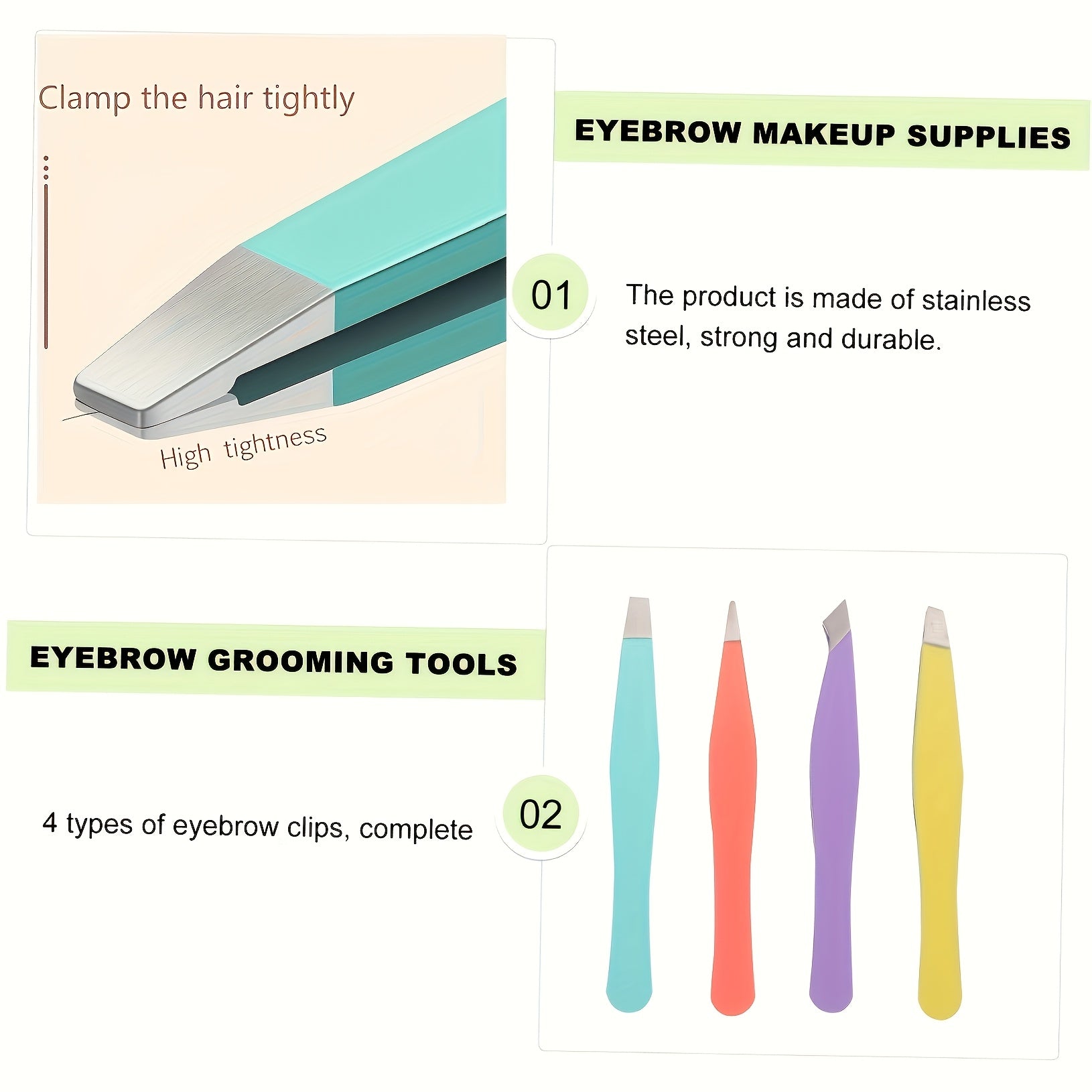 Juego de pinzas de acero inoxidable unisex para depilación de cejas y vello facial