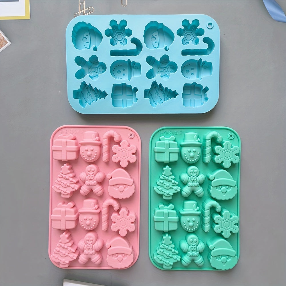 Silicone Christmas Mold 14 Cavities Snowflake Santa Tree for Ice Candy Chocolate