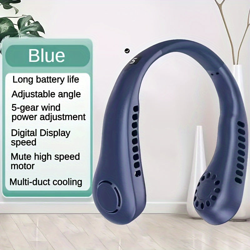 Portable Neck Fan with 5 Speeds, Digital Display, USB Rechargeable