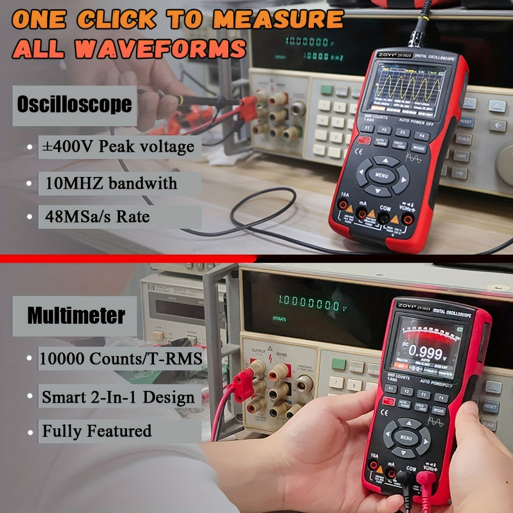 Digital Oscilloscope and Multimeter Combo 10MHz True RMS High-Speed 48m/S
