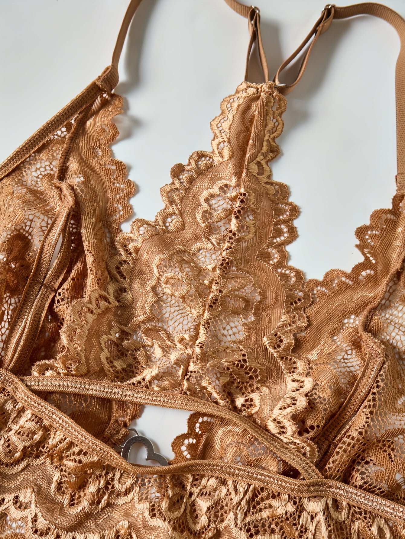 Women’s Heart-Shaped Lace Bodysuit with Open Crotch and Sheer Back