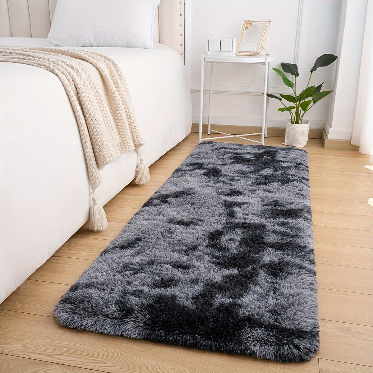 Soft Black Tie-Dye Area Rug for Living Room and Bedroom Non-Slip Stain-Resistant