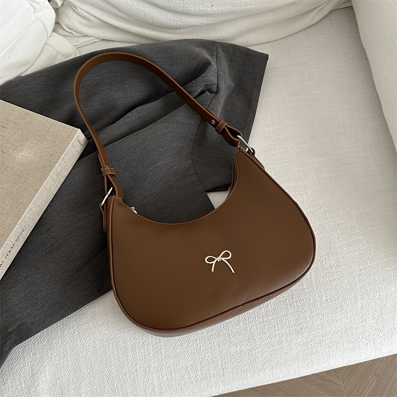 Korean Style Crescent Shoulder Bag PU Leather Fashionable Underarm Bag for Women