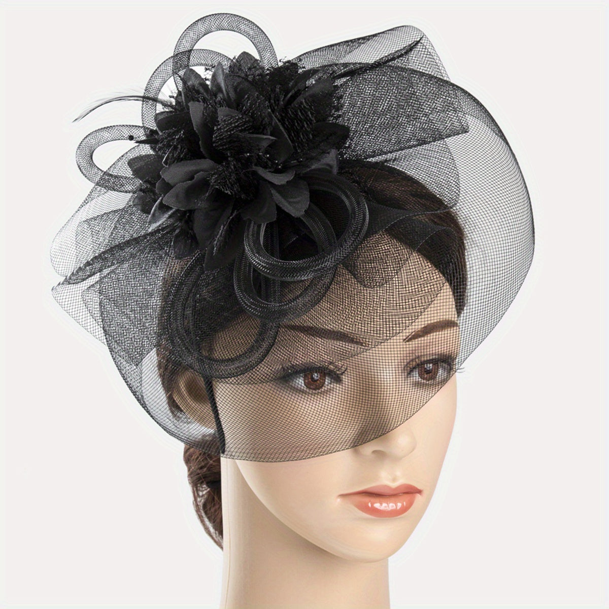 Women's Mesh Flower Faux Feather Veil Hair Accessory for Weddings and Parties