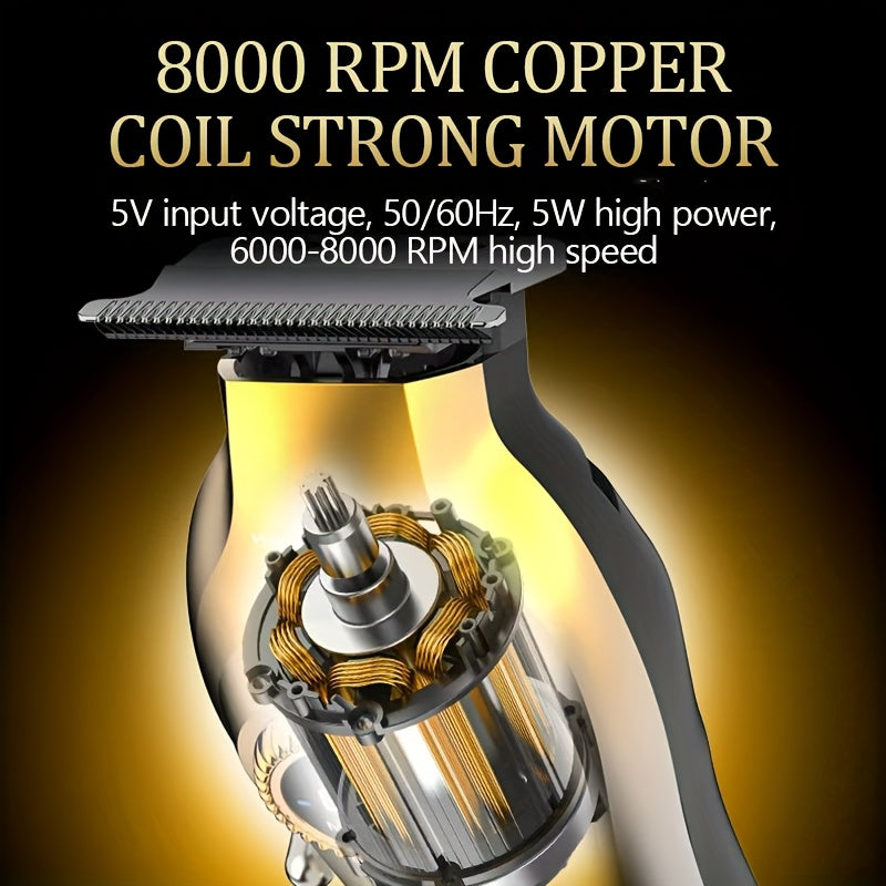 Kemei KM-1677 Профессиональный мужской машинка для стрижки с керамическими лезвиями, мотором 8000 об/мин, USB-зарядкой, регулируемой длиной, цифровым дисплеем, золотой и черной — идеально подходит для точных стрижек &